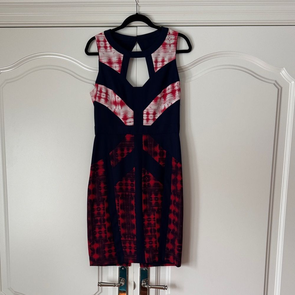 BCBGMaxAzria Navy and Red Backless Dress